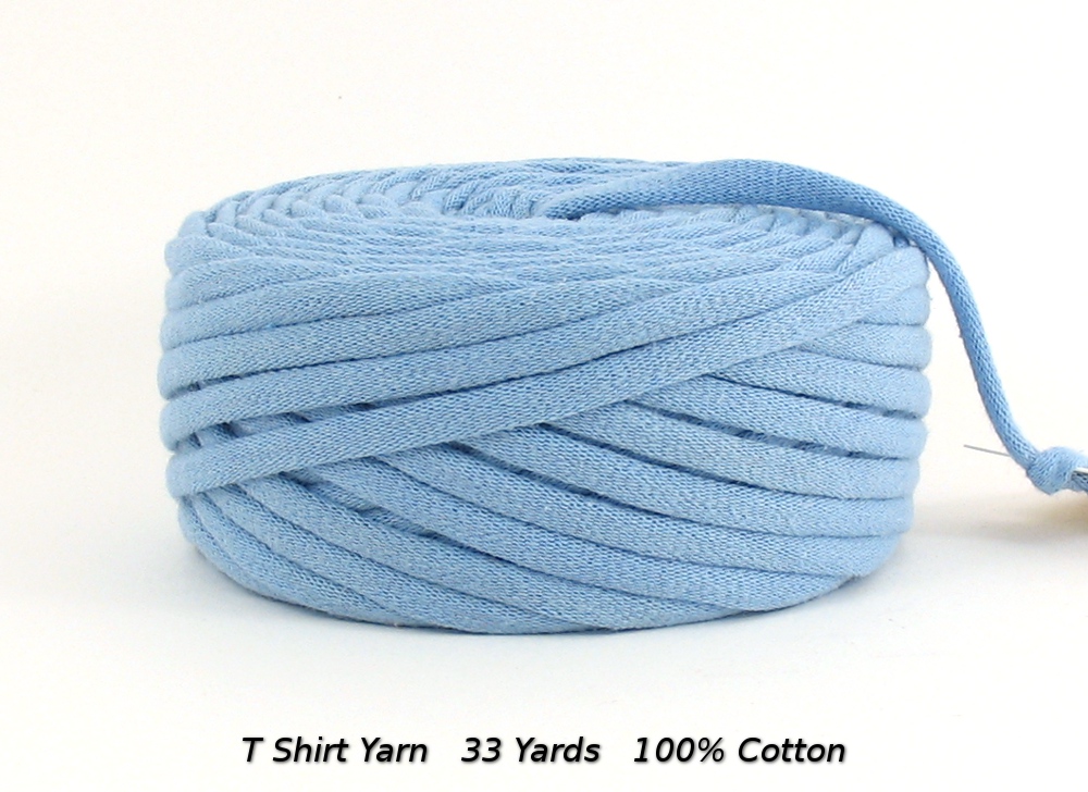 T Shirt Yarn Recycled Upcycled Light Blue 33 Yards Super Bulky